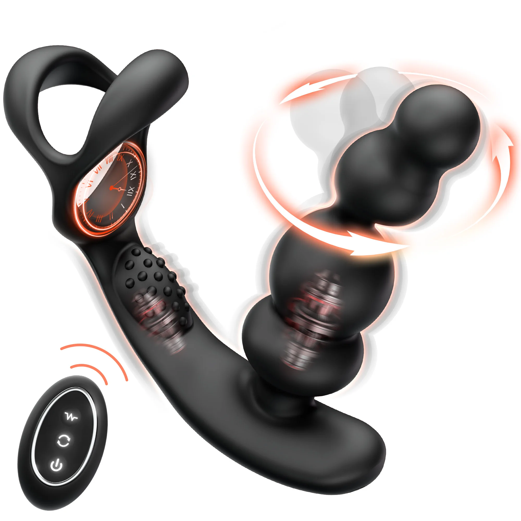 Anal Vibrator 360 Rotate Anal Beads Male Prostate Massager with Cock Ring Wireless Control Vibrating Butt Plug Sex Toys for Men