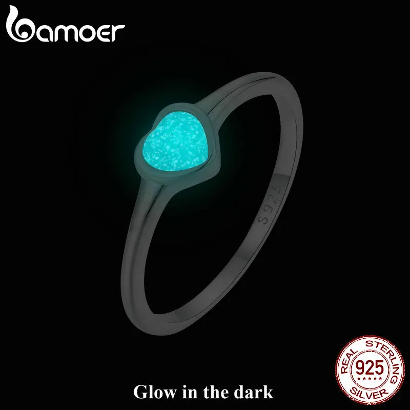 BAMOER Luminous Heart Signet Ring Platinum Gold Plated 925