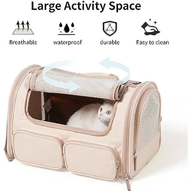 FUKUMARU Cat Carrier Airline Approved Soft Sided Dog Carrier Collapsible Cat Travel Bag Under 44 lb Small Medium Large Pet Carri