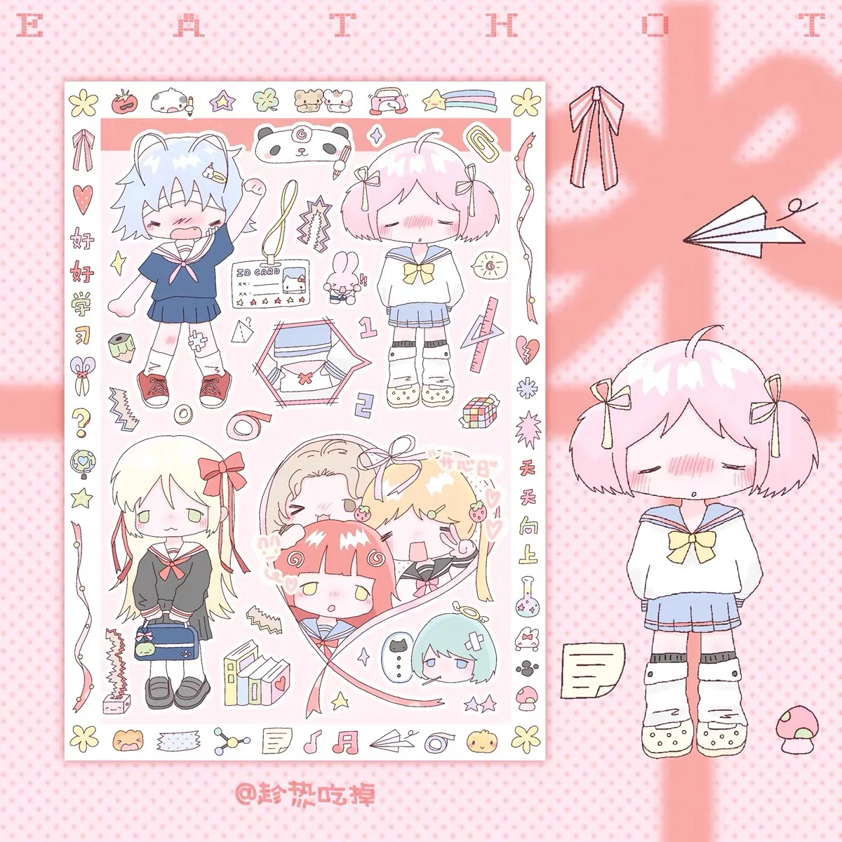 

Good school girl sticker handbook decoration cute cartoon goo card character material sticker