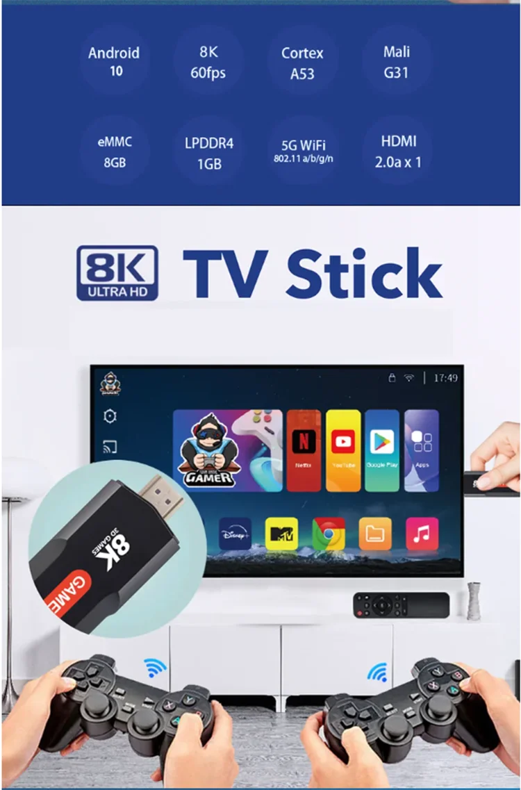 Dual System TV Stick for Android system Retro Video Consola Built in 10000+ Games Game Stick 4K Xmas Gift video game console,game console,video game stick,game console kit