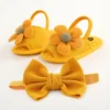 2pcs/Set Infant Baby Girls Summer Sandals Newborn Toddler First Walker Crib Dress Shoes with Free Headband 1