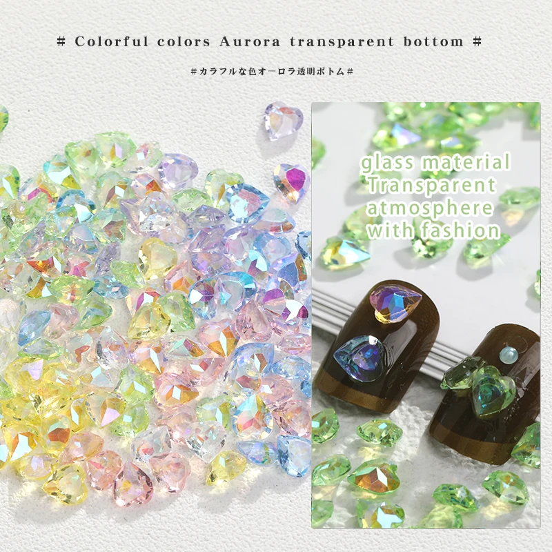 

50/100Pcs 6mm Aurora Series Love Heart Parts For Nail Stone Flatback Transparent Rhinestones On Nail Design Candy Pixie 네일 하트 스톤