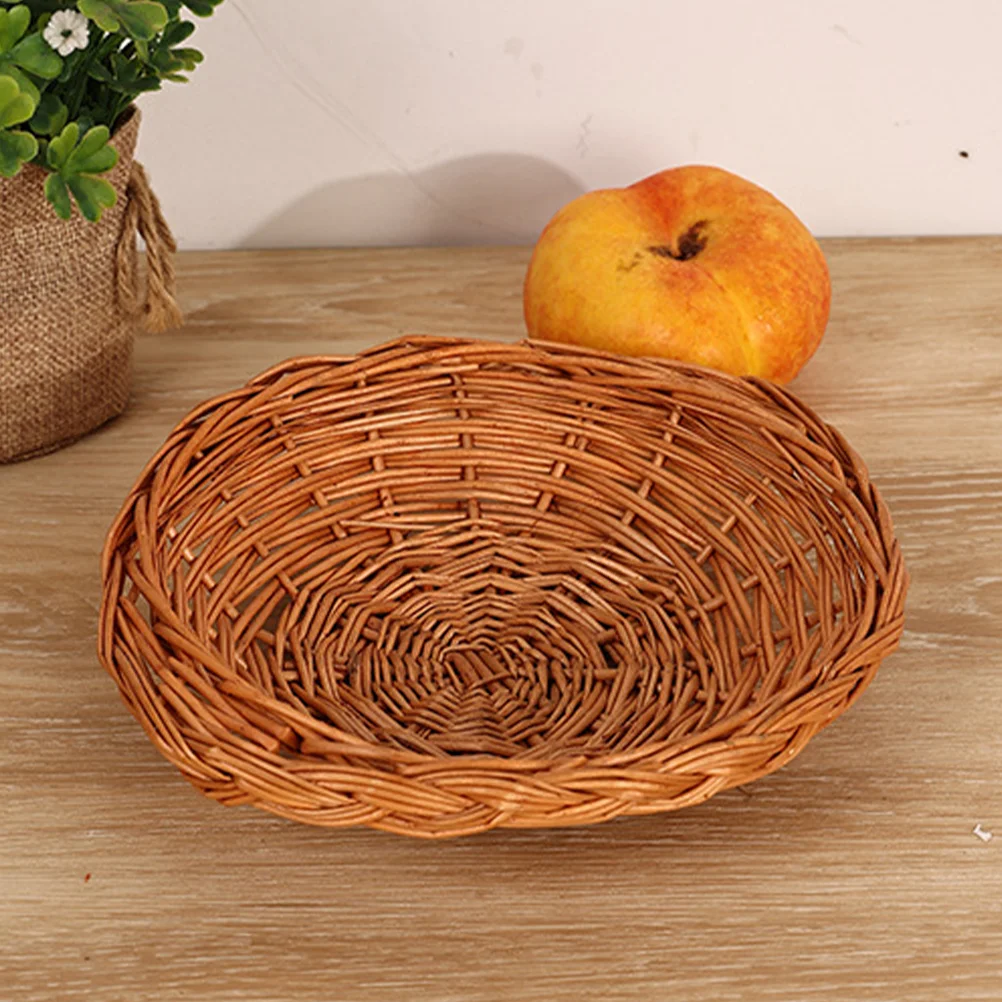 

Rattan Fruit Basket Table Decor Desktop Container Sundries Rustic Woven Storage Bin Wicker Pastoral Style