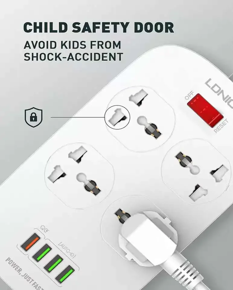 LDNIO EU ̱  2500W   QC3.0 USB    Ȯ  Ʈ, 4 USB 10A ܼƮ 2M ġ