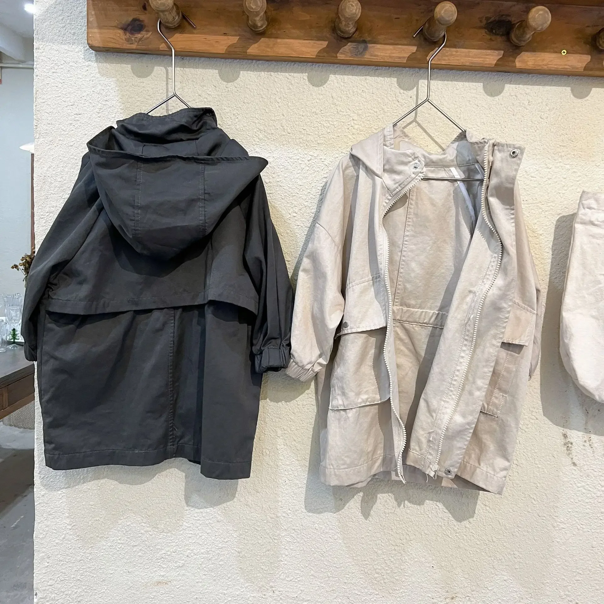 4561D Children's Coat Long Trench Coat Spring Girls' Hooded Windbreaker Korean Casual Loose Boy's Outerwear