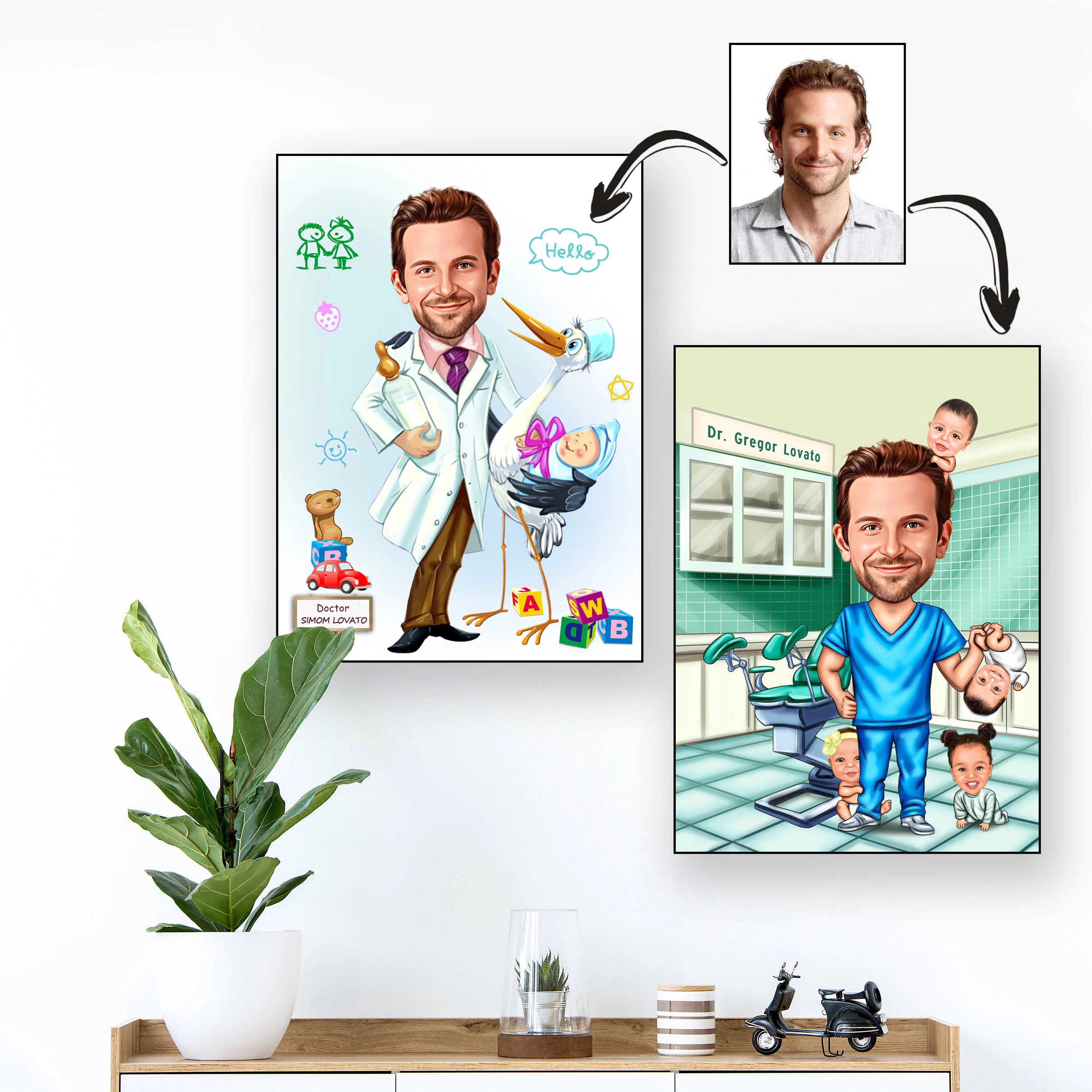 

Custom Child Doctor Caricature Poster PEDIATRICIAN Personalized Cartoon Painting Funny Doctor Portrait Canvas Prints