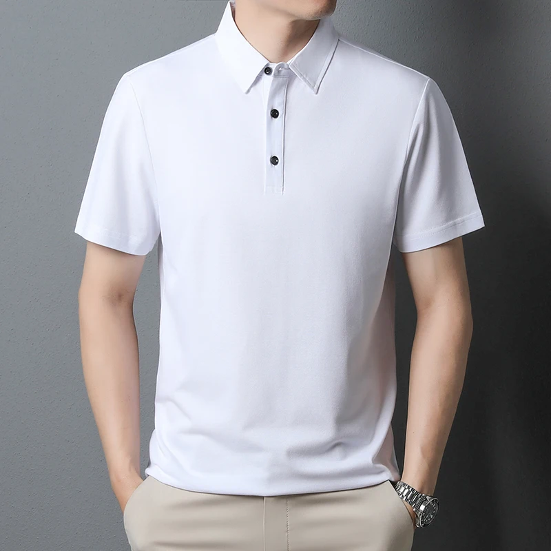 

Classic 2023 Summer Men's Solid Color Polo Shirt Business Casual Polos Ice Cool Cotton Short Sleeve T-Shirt Man Outwear Top Tees