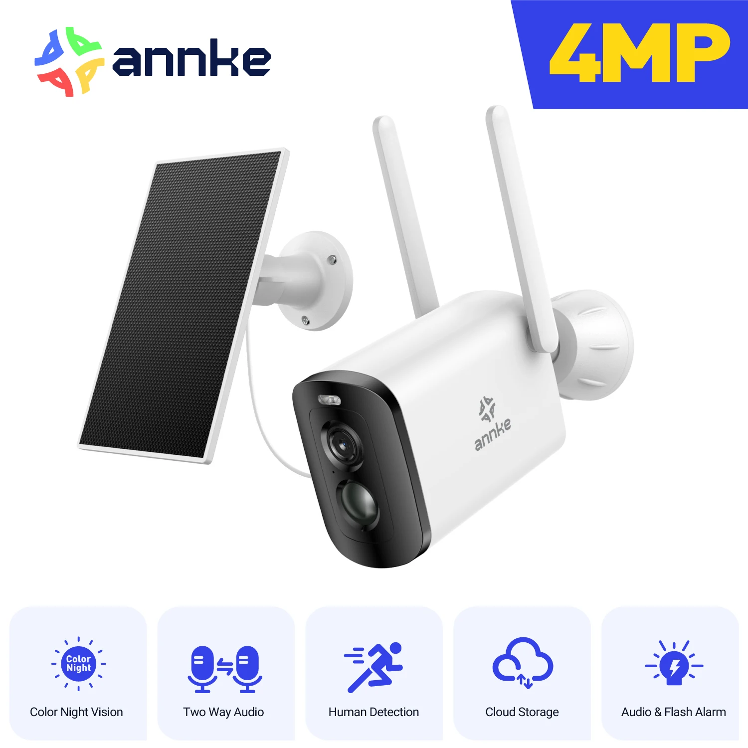 ANNKE 4MP Security Cameras Wireless Outdoor, 4MP Battery Powered 2.4 GHz Wi-Fi Security Camera with Dual light, 2-Way Audio, Wat