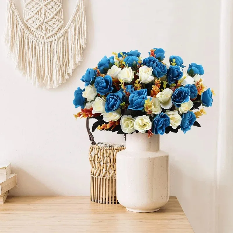 12 künstliche Rosenblüten, zweifarbige Kunstblumen mit Stielen, künstliche Rosen, Blumensträuße, Dekoration für Zuhause, Hochzeit, Weihnachten, Party – Detail 8