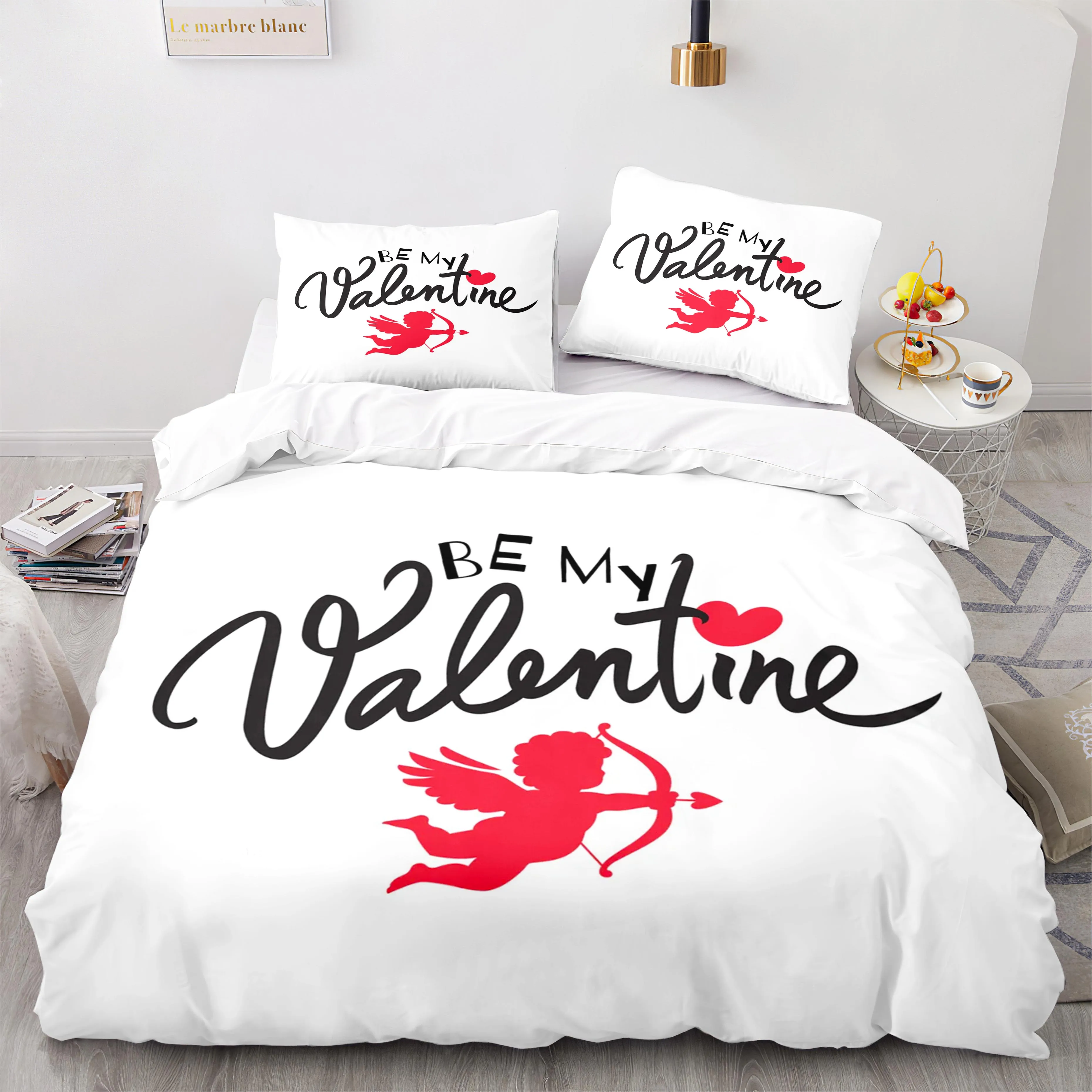 

Valentine's Day King Queen Duvet Cover Angel Cupid Bedding Set for Teens Adults Romantic Couple 2/3 Pcs Polyester Quilt Cover