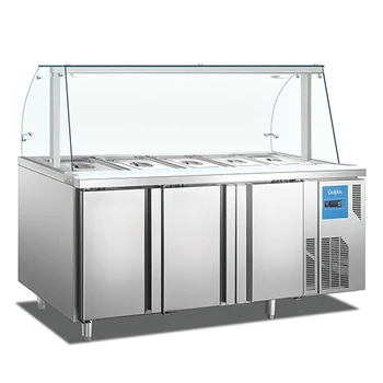 Custom Curved Glass Top Cover Salad Sandwich Pizza Fast Food showcase Display Refrigeration Equipment