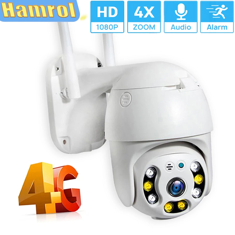 HAMROL 4G SIM Card IP Camera 4X Zoom P2P Onvif Two Way Audio Motion