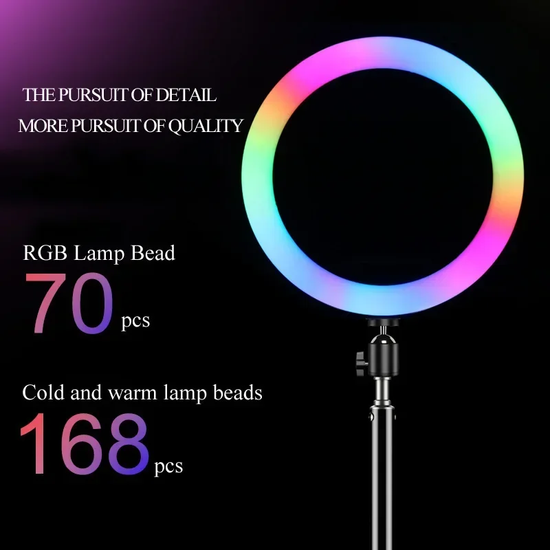 10in 26cm RGB Selfie Ring Light with Tripod Stand Phone Holder Photography RingLight Colorful Led Makeup Fill Lamp 5