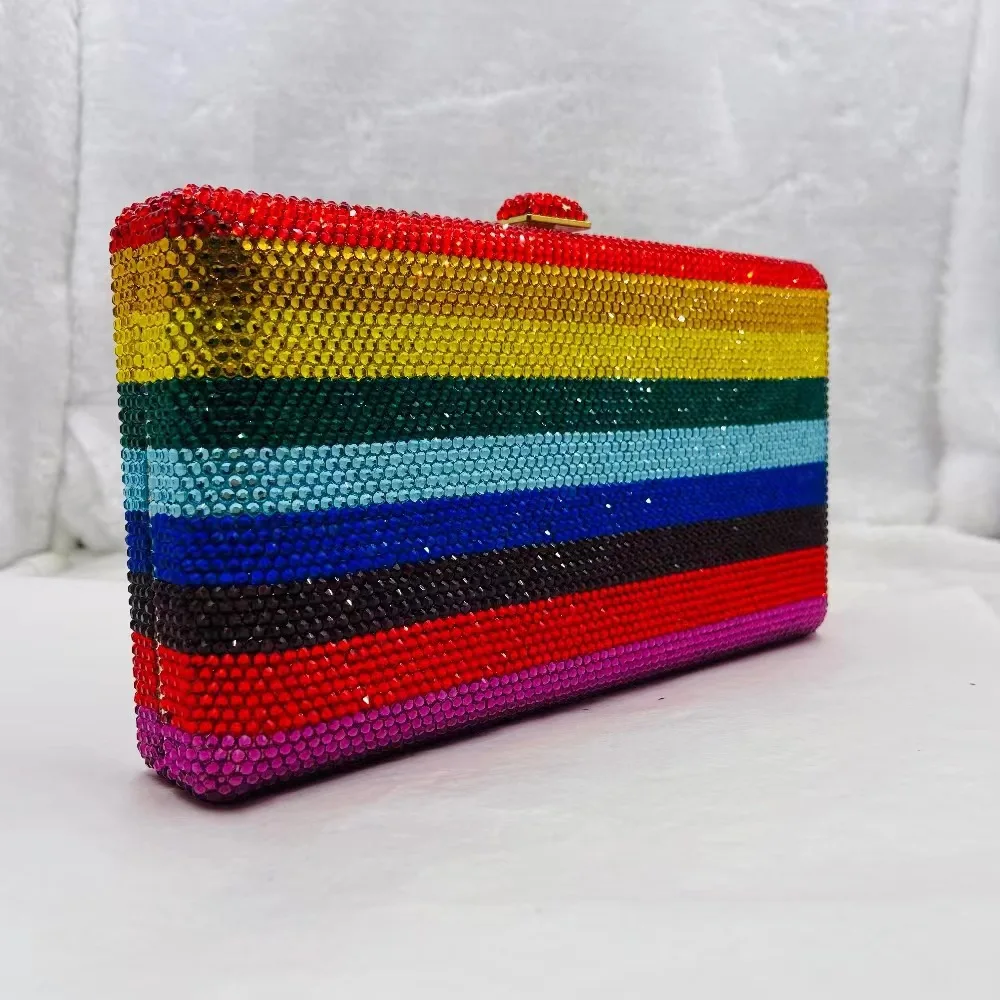 Xiyuan Women Rainbow Crystal Clutch Purse Stone Evening Bags Bridal Party Full Rhinestone Clutches Minaudiere Handbags And Purse Evening Bags