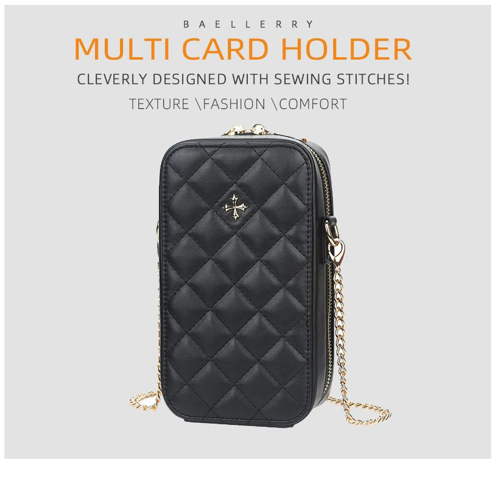 Baellerry multifunctional vertical phone bag with grid pattern zipper crossbody bag long design