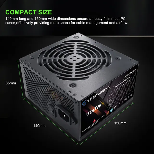 T.F.SKYWINDINTL 700W 80 Plus ATX Computer Power Supply 90-264V PC Source For Gaming Case Desktop 5