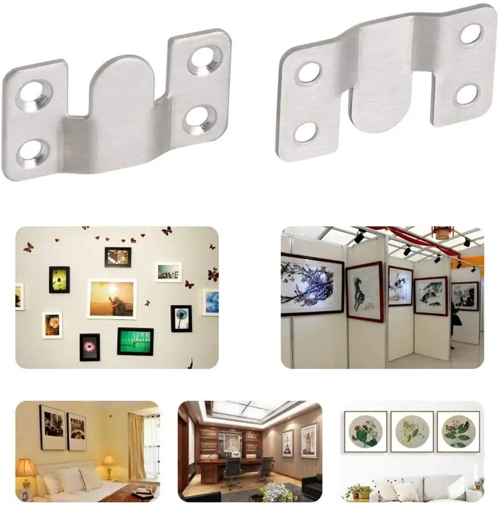 Picture Frame Hangers Hanging Hooks 10PCS Stainless Steel Picture Frame Hook Flush Mount Brackets Wall Hanger Sofa Interlock Bracket Joint Bed Corner Hanging Hooks