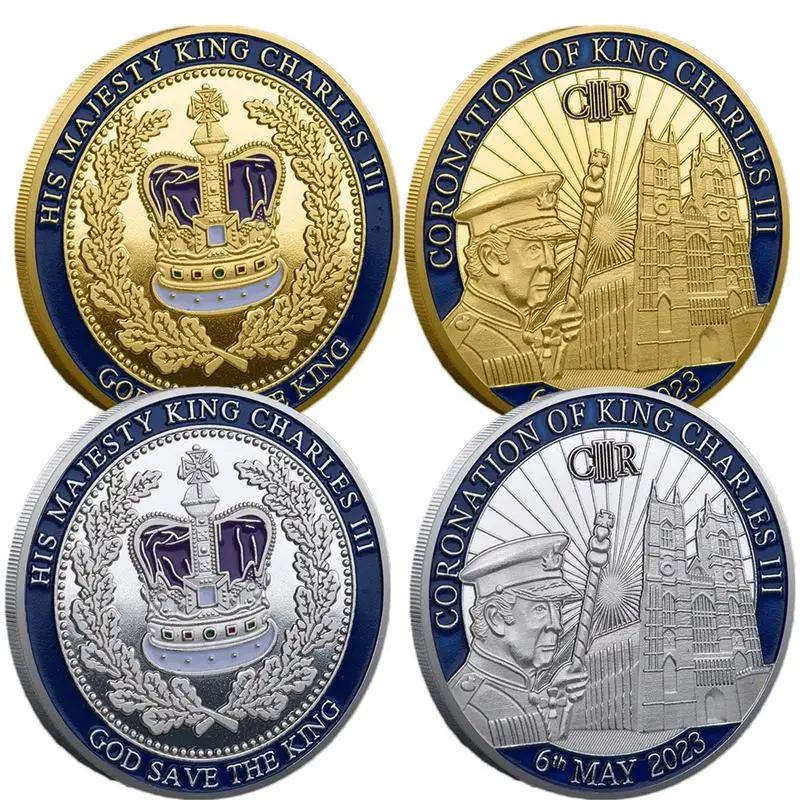 

The King Of England Charles III Gold Plated Commemorative Coin Set 3D Double-sided Badge Commemorative Metal Coin For Souvenir
