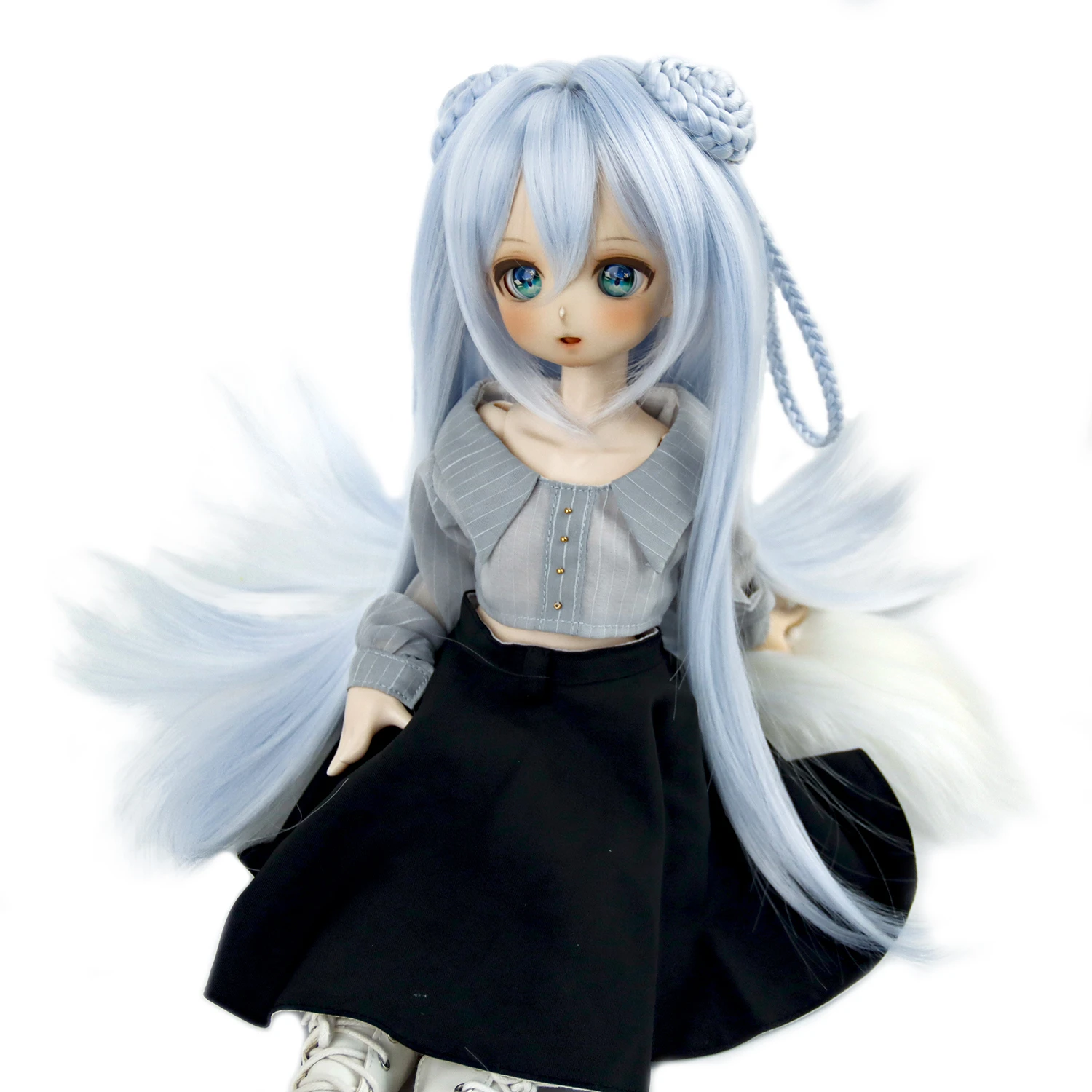 Doll Wig 1/3 8 9inch Long Straight Hair Blue Milk Silk for BJD/ SD/Smart Doll/MSD/Minifee/Yosd