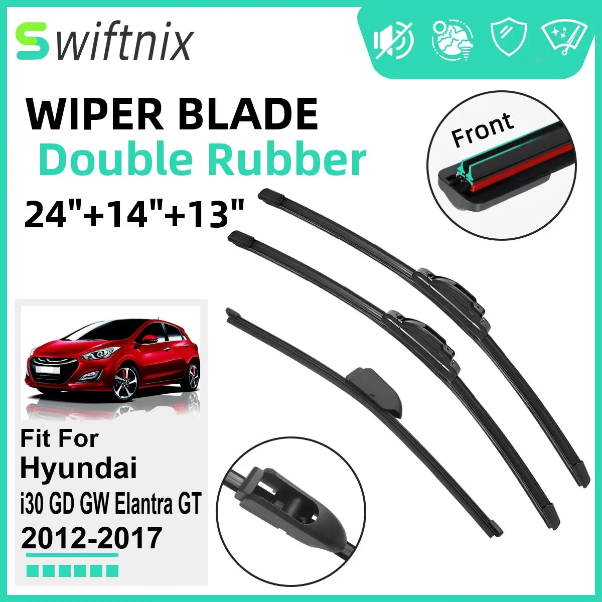 

Двойные резиновые автомобильные дворники для Hyundai i30 GD GW Elantra GT 2012-2017, стеклоочистители, резиновые автомобильные аксессуары 2016 2017