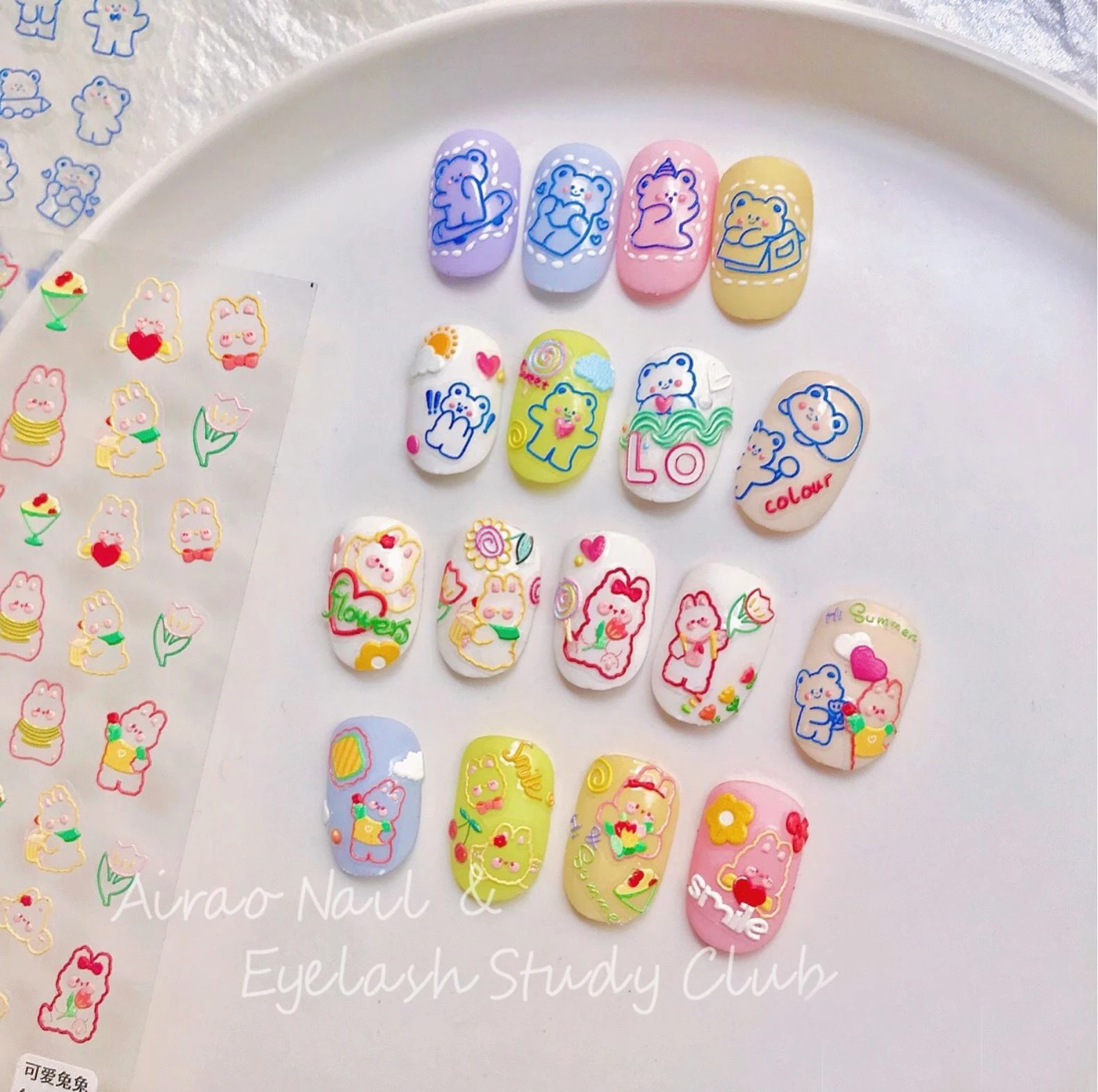 

Cute Bear Colorful Cartoon High Quality 5D Engraved Nail Stickers Nail Art Decorations Nail Japan Korean Decals Design