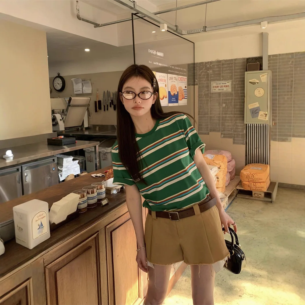 Women Summer Striped Short Sleeve Loose T Shirts