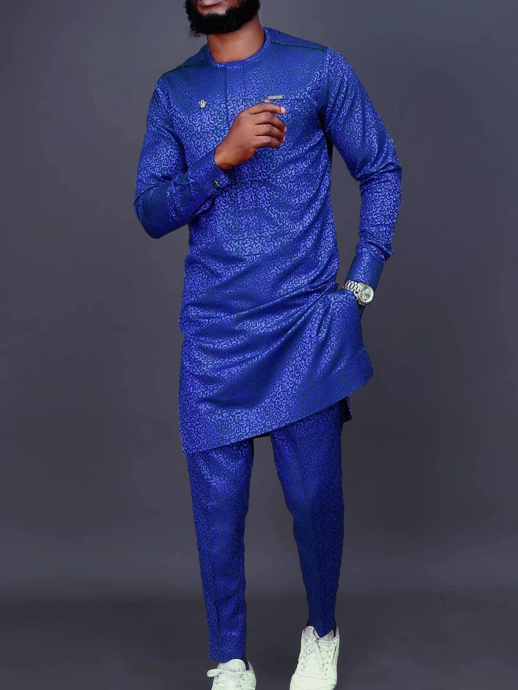 Men's luxury fashion print long sleeve two-piece set