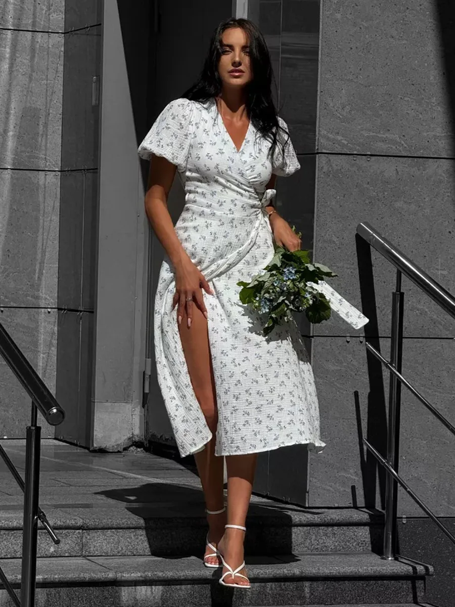 Women's Loose Fit Cotton Blend Maxi Dress with V-Neck & Short Sleeves S0b94050af75046a58d234ad5c206f194Y