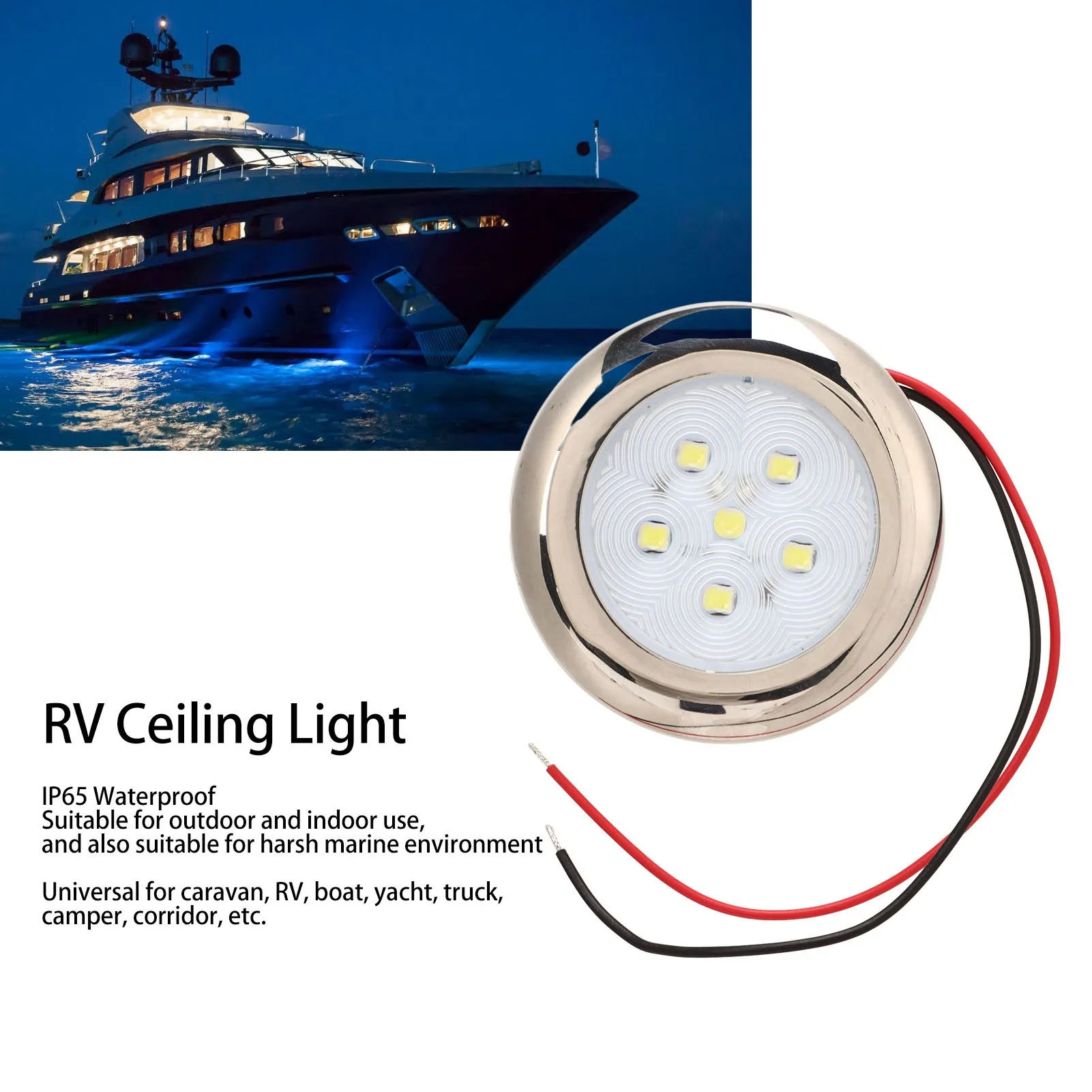 RV LED 천장 돔 조명, 보트 캠핑 밴 캐러밴 트럭 보트 천장 돔 조명용, IP65 방수 백색 조명, 12V