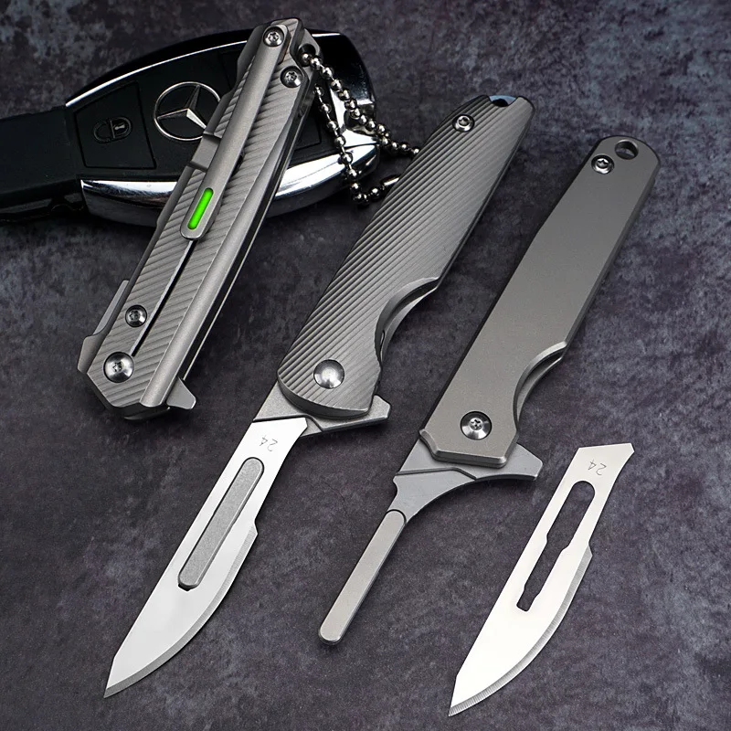 

Upgrade Titanium Alloy Scalpel EDC Mini Folding Knife With 10pcs NO.24 Replaceable Blade engrave carving utility Tools