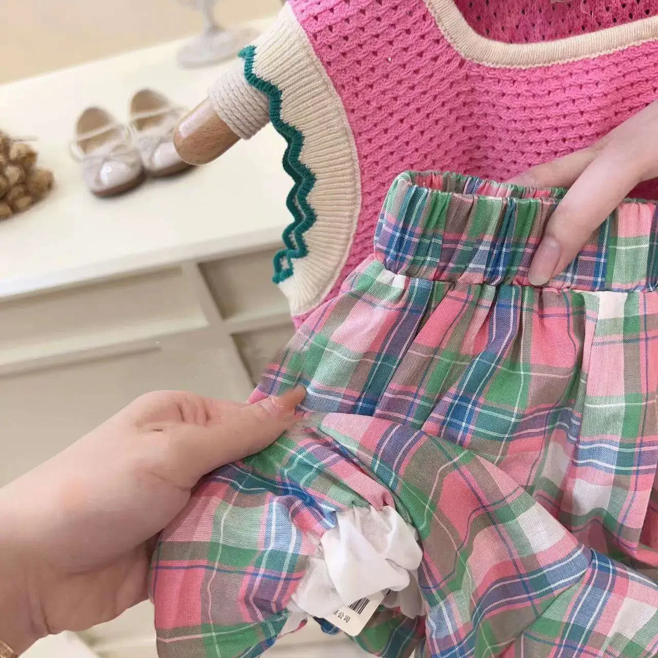 Baby Girls Summer Clothing Set Fashion Elegant Girl Knitted Vest Shirts + plaid Shorts Kids Children Birthday Casual Clothes