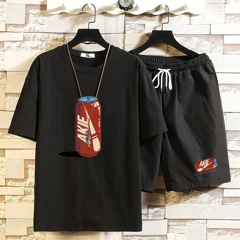 thumbnail image 1 of Conjuntos de camiseta y pantalones cortos para hombre, ropa de estilo coreano para hombre, trajes deportivos económicos para gimnasio, chándal gráfico de moda, manga corta, camiseta XL, 1 of 4