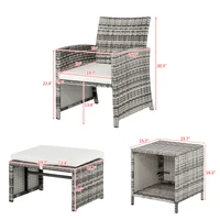 5pcs 2 Chairs 2 Footstools 1 Coffee Table Combination Sofa Gray Gradient 2