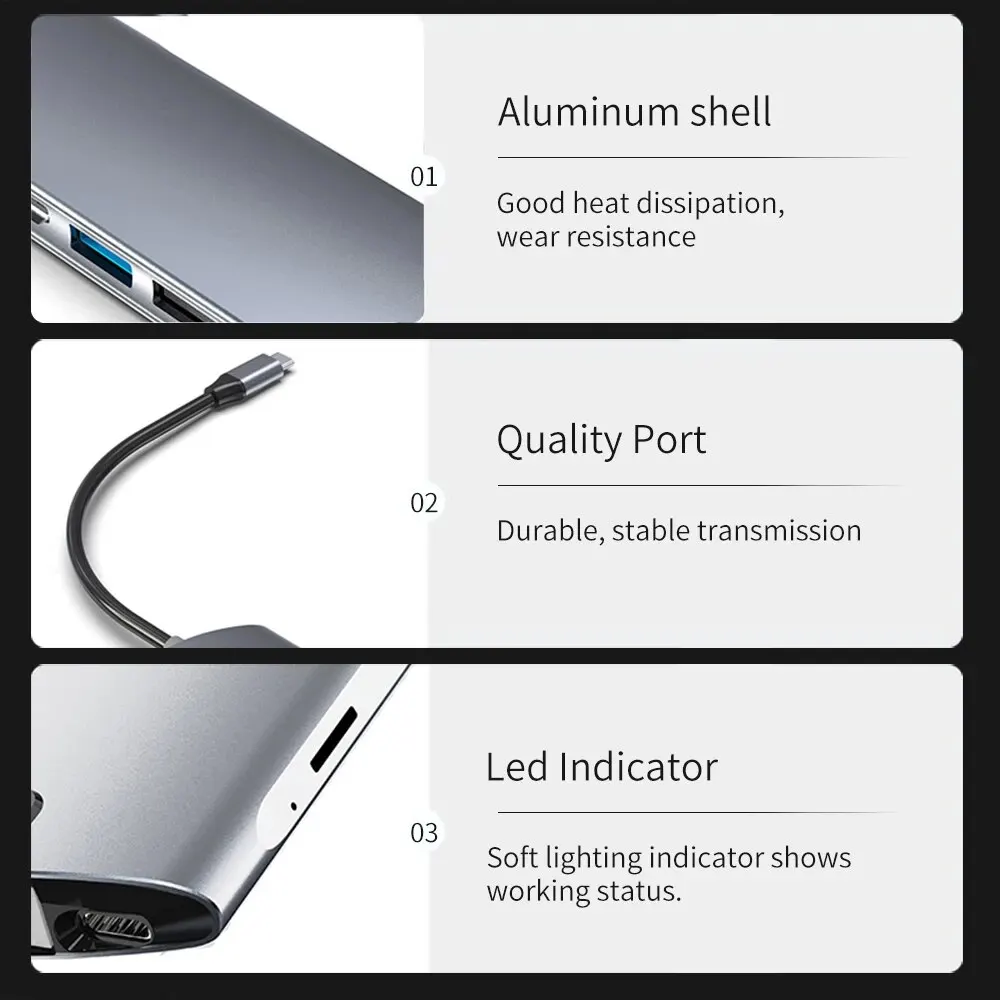 맥북 노트북 컴퓨터 PC용 USB 3.0 허브, USB C 도킹 스테이션, HDMI 4K 30Hz RJ45 PD100W 도킹 SD TF 슬롯, 9 in 1