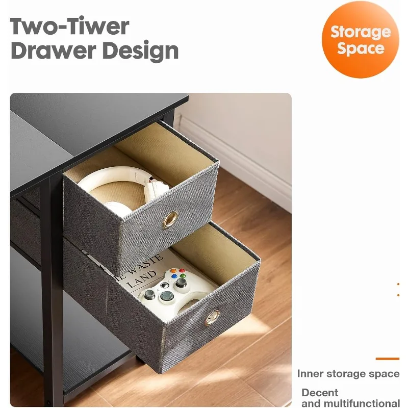 Small Computer Desk, 40X24 Inch Office Writing Work Study Gaming PC Table with 2-Tier Drawers Storage Shelf 5
