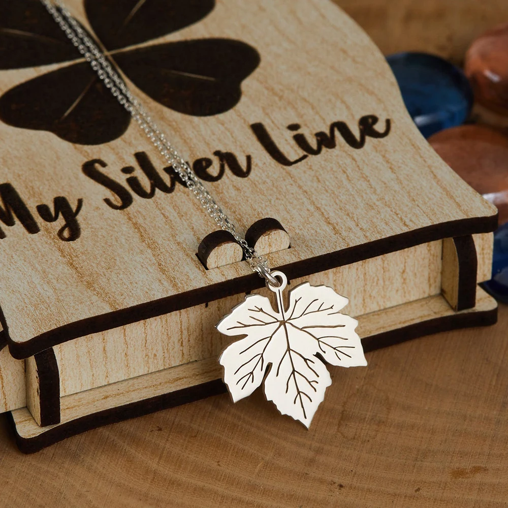 

Maple Leaf Pendant - Plant Type Pendant - Stainless Steel Polished Finish - Valentine's Day Gift