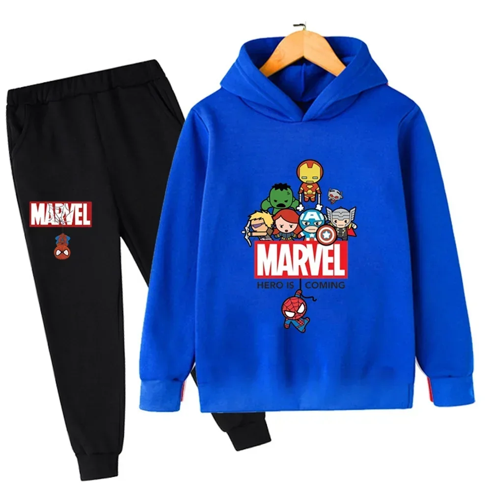 Sudadera con capucha y pantalones con estampado de Spiderman de Marvel para niños, 2 piezas, traje de primavera, otoño e invierno, ropa para niños y niñas, conjunto deportivo informal