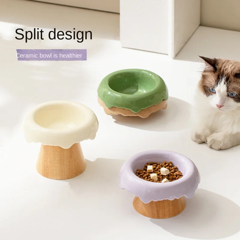 

Creative Ice Cream Ceramic Pet Cat Bowl High Foot Anti-Knock Cat Food Bowl Dog Food Bowl Oblique Mouth Neck Protection Drinking