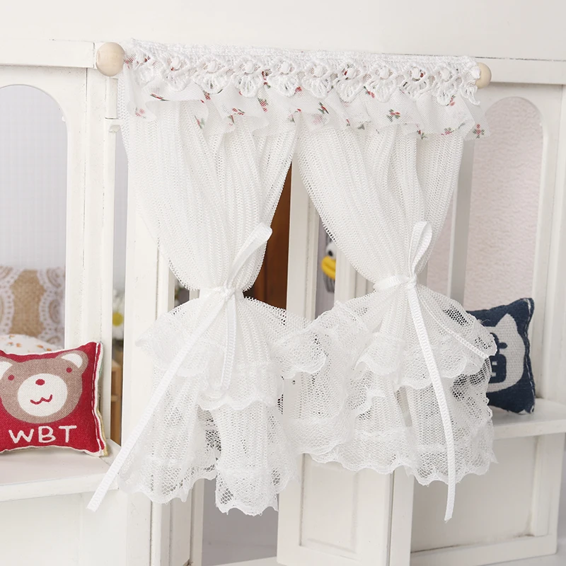 1:12 Dollhouse Miniature Lace Window Curtain Doll Home Door Curtains Bedroom Furniture Decor Toy Micro Life Scene Decor 3