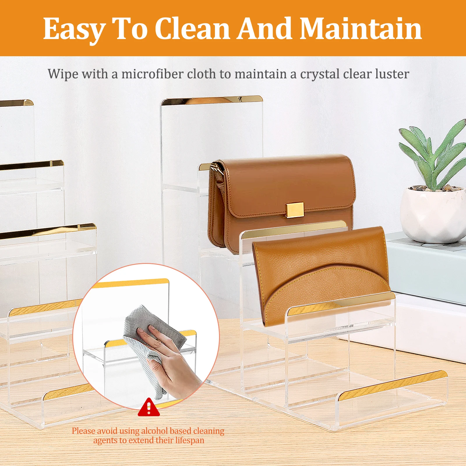 2 Pcs Acrylic Display Stand 3/4 Tier Wallet Display Stand Women Handbag Purse Display Shelf Jewelry Racks Makeup Storage Shelves