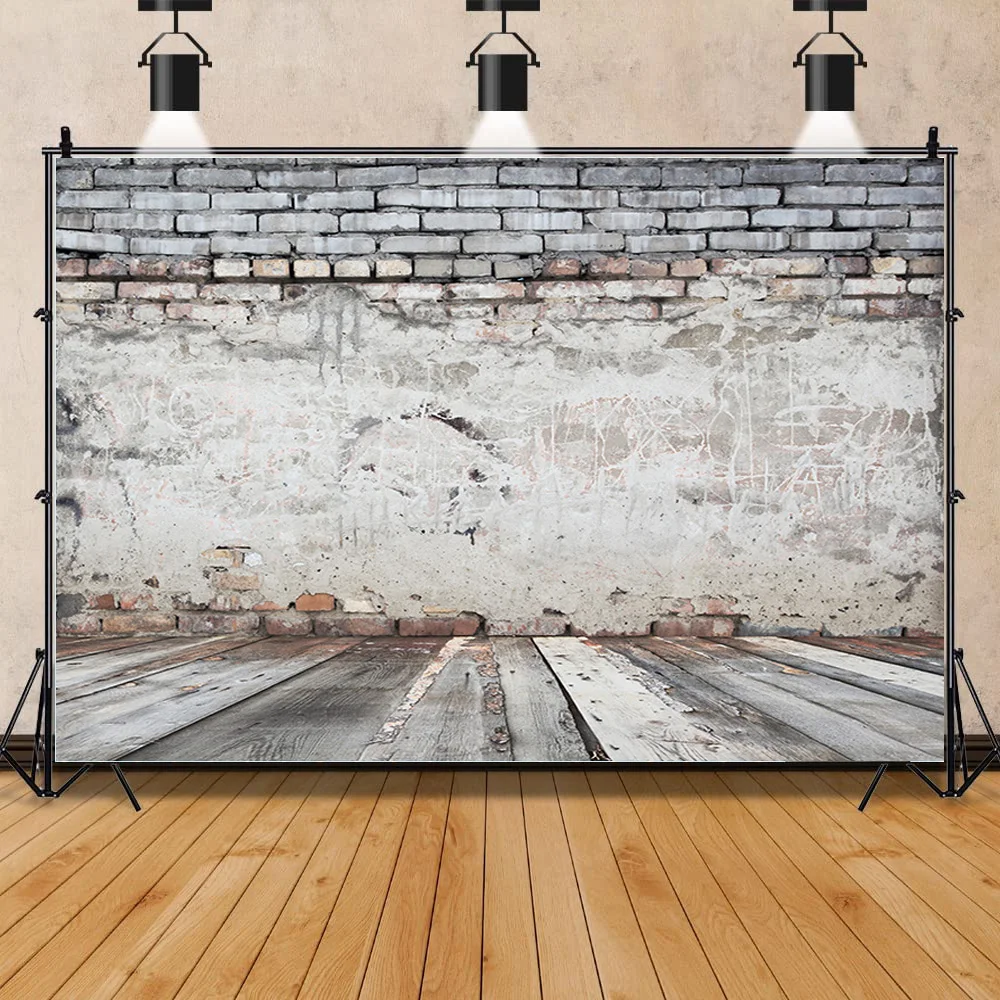 

Vintage Brick Wall And Wooden Floor Fresh Flower Photography Background Portrait Photo Background Studio Props MBZQ-04