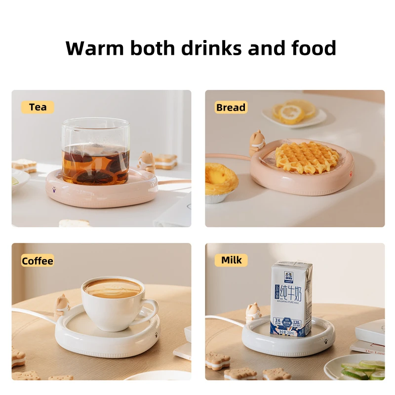 Lovely Kitty Coffee Mug Warmer Electric Cup Heater Coaster Mat for Home 3 Temperature Settings PTC Heating Milk Tea Warming Pad