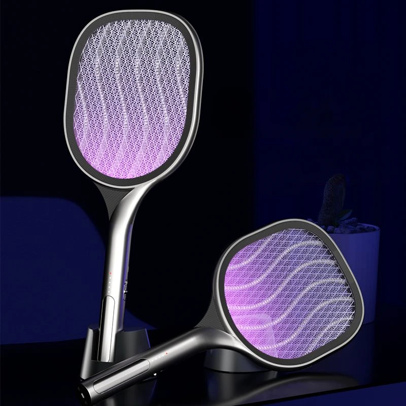 ไม้ตียุงไฟฟ้าชาร์จได้เรียบง่ายใช้ในครัวเรือนมัลติฟังก์ชั่นแบบ2 in 1อัตโนมัติทรงพลังกับดักยุงบิน 1