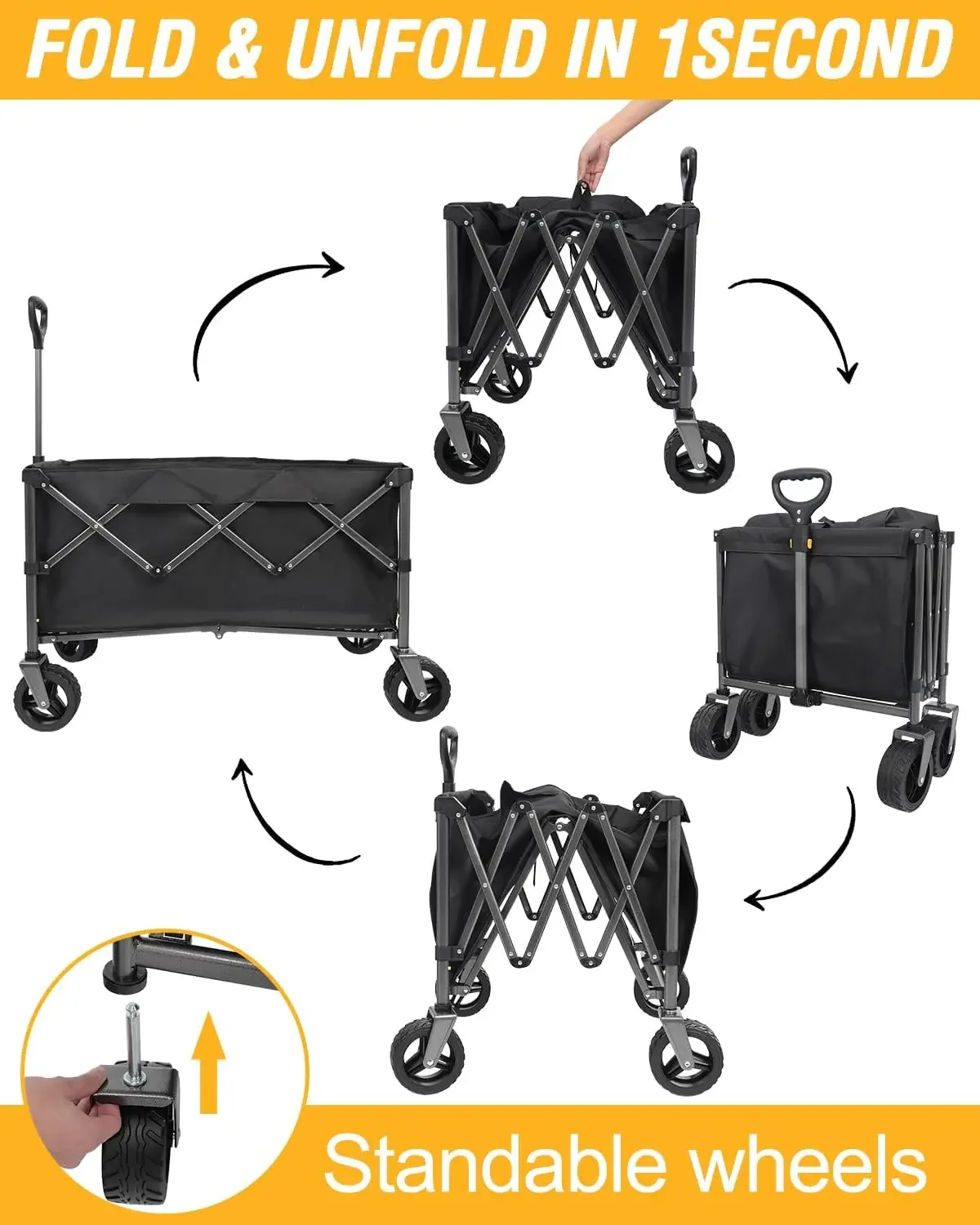 Portable Hand Cart Utility Wagon Wheels Collapsible Wagon Two Drink Holders