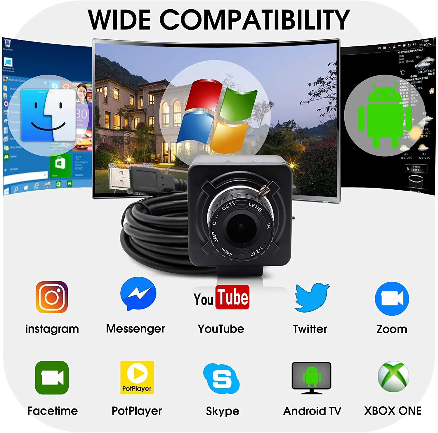 ELP 8MP Webcam With Fixed Focus 4/6/8/12mm CS Lens IMX179 Camera Industrial Full HD Mini PC Camera for Windows,Linux,Mac 3
