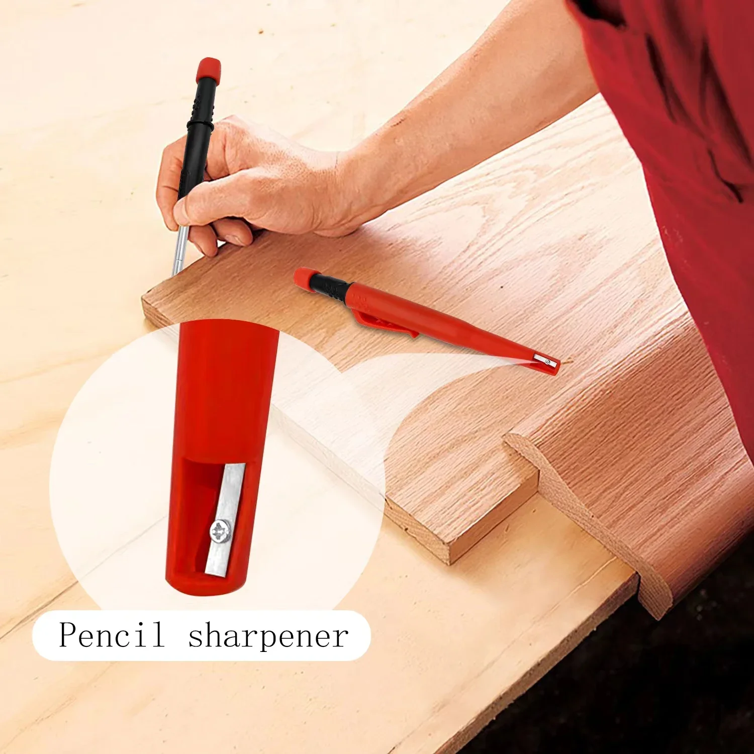 Solid Carpenter Mechanical Pencil For Woodworking Construction One-piece design Pen Cap With Sharpener Stationery Supplies 6
