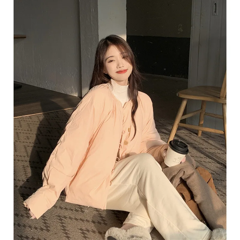 Fashion Long Sleeve Pink Sweet Cute Women's Short Down Jacket 2023 Winter Korean Style Commute Style Casual Loose Outerwear