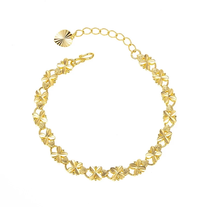 Bracelet Jewelry 24K Gold Color Bracelet 6mm Four-leaf clover gold bracelet Suitable For Women's Jewelry Gifts