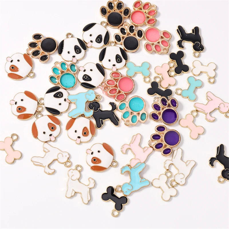 Duarte 20 Stück/Set Cartoon-Tier-Anhänger, Emaille-Hundeknochen-Charms, Anhänger für Schmuckherstellung, Ohrringe, Halsketten, DIY-Bastelbedarf